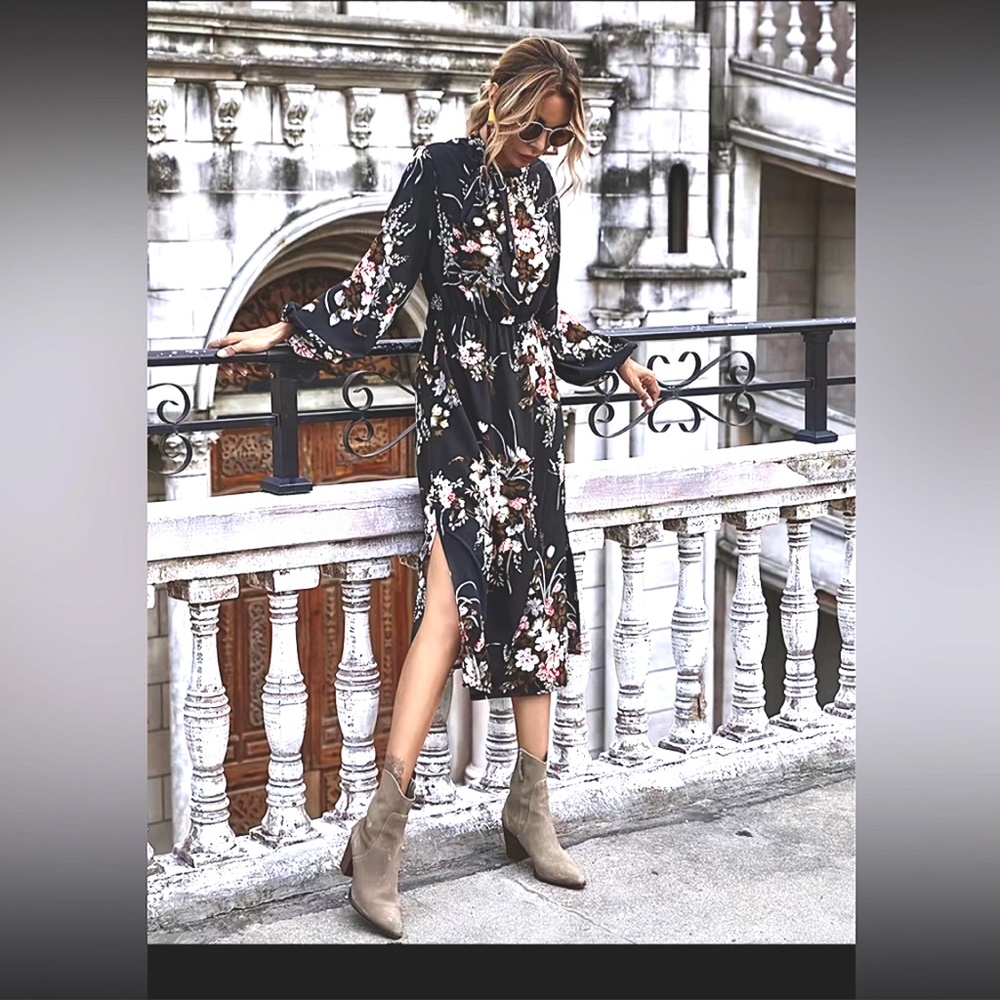 Floral Print Split Midi Cotton/Poly Dress NWT Size XL - Picture 6 of 12